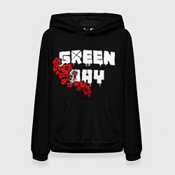 Толстовка-худи женская Green day Цветы, цвет: 3D-черный