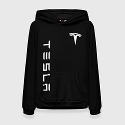 Толстовка-худи женская Tesla Тесла логотип и надпись, цвет: 3D-черный