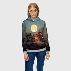 Толстовка-худи женская Полная луна и горы, цвет: 3D-меланж — фото 2