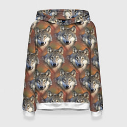 Толстовка-худи женская Волки Wolfs паттерн, цвет: 3D-белый