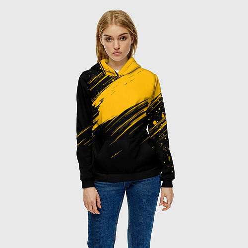 Женская толстовка Black and yellow grunge / 3D-Черный – фото 3