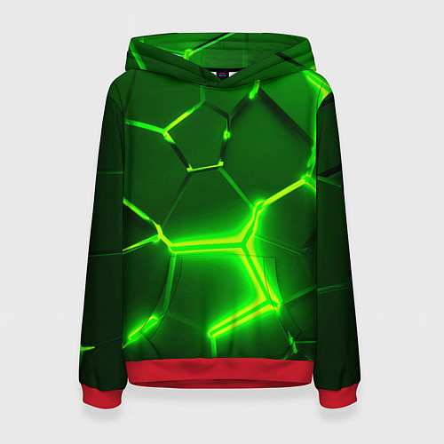 Женская толстовка 3D ПЛИТЫ НЕОН NEON GREEN HEXAGON РАЗЛОМ / 3D-Красный – фото 1