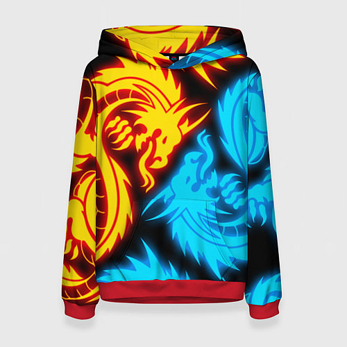Женская толстовка НЕОНОВЫЕ ДРАКОНЫ NEON DRAGONS / 3D-Красный – фото 1
