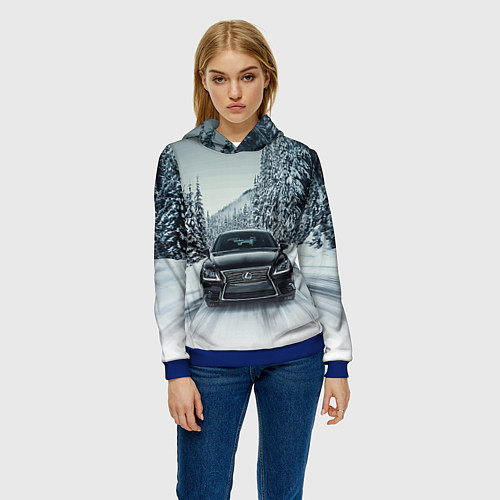 Женская толстовка Лексус - зимняя дорога! / 3D-Синий – фото 3