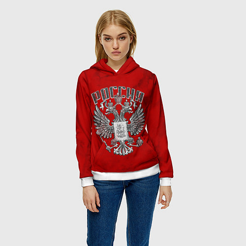 Женская толстовка ГЕРБ РОССИИ КРАСНЫЙ / 3D-Белый – фото 3