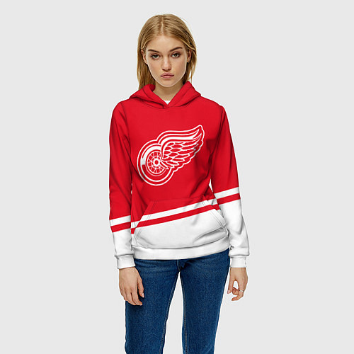Женская толстовка Detroit Red Wings, Детройт Ред Уингз Диагональные / 3D-Белый – фото 3
