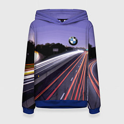 Толстовка-худи женская BMW Ночная трасса, цвет: 3D-синий