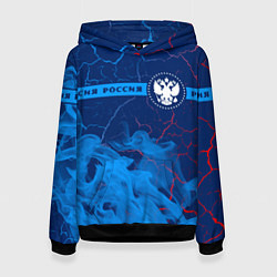 Толстовка-худи женская РОССИЯ - ГЕРБ Пламя Полоса, цвет: 3D-черный