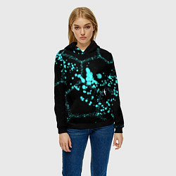 Толстовка-худи женская Соты - брызги красок, цвет: 3D-черный — фото 2