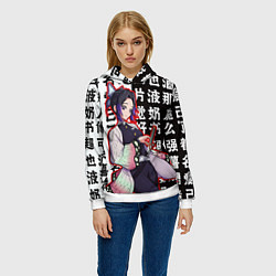Толстовка-худи женская Шинобу Кочо и иероглифы Клинок рассекающий демонов, цвет: 3D-белый — фото 2