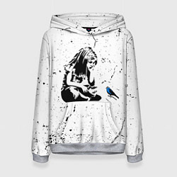 Толстовка-худи женская Banksy - Бэнкси девочка с птицей, цвет: 3D-меланж
