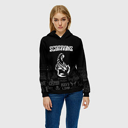 Толстовка-худи женская Scorpions логотипы рок групп, цвет: 3D-черный — фото 2