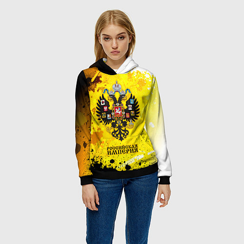 Женская толстовка РОССИЙСКАЯ ИМПЕРИЯ - ГЕРБ - Брызги / 3D-Черный – фото 3