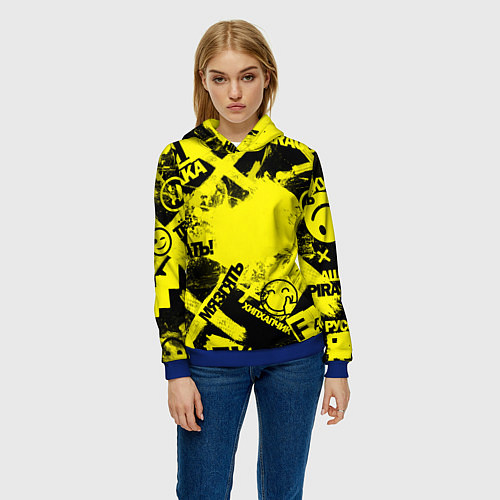 Женская толстовка Черно-желтый беспредел / 3D-Синий – фото 3