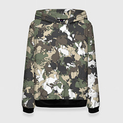 Толстовка-худи женская Камуфляж с кроликами, цвет: 3D-черный