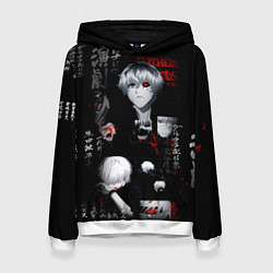 Толстовка-худи женская Токийский Гуль Иероглифы Tokyo Ghoul, цвет: 3D-белый