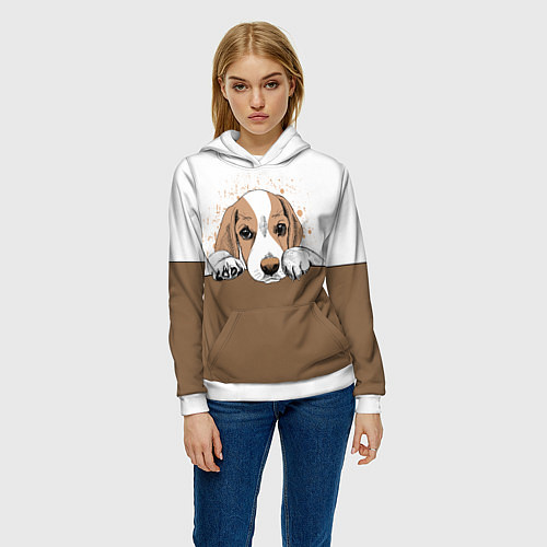 Женская толстовка Грустный Щенок Бигля / 3D-Белый – фото 3