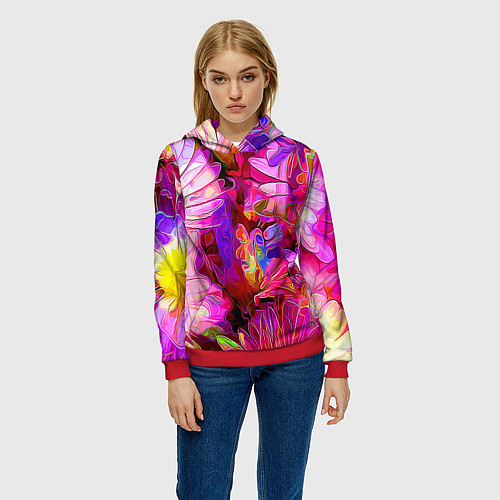 Женская толстовка Красочный цветочный паттерн Floral pattern / 3D-Красный – фото 3
