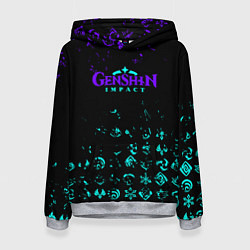 Толстовка-худи женская GENSHIN NEON PATTERN SYMBOL НЕОН ЭМБЛЕМЫ, цвет: 3D-меланж