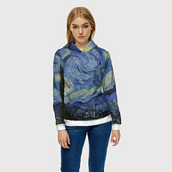 Толстовка-худи женская Звездная ночь Ван Гога, цвет: 3D-белый — фото 2