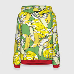 Толстовка-худи женская Banana pattern Summer Food, цвет: 3D-красный