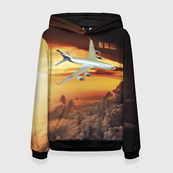 Толстовка-худи женская Гражданский самолет Ил 96-300, цвет: 3D-черный