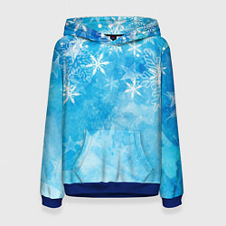 Толстовка-худи женская Новогодние снежинки, цвет: 3D-синий