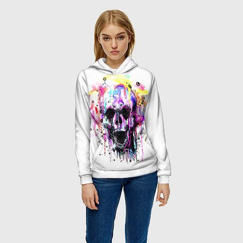 Женская толстовка Череп - акварель / 3D-Белый – фото 3