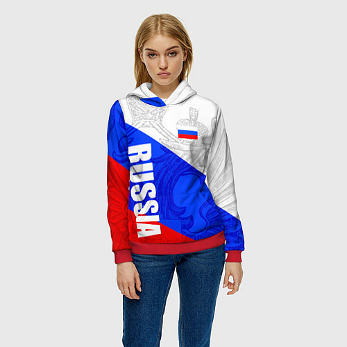 Женская толстовка RUSSIA - SPORTWEAR - ТРИКОЛОР / 3D-Красный – фото 3