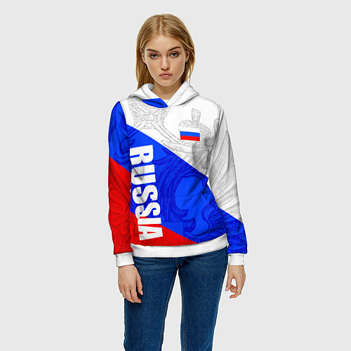 Женская толстовка RUSSIA - SPORTWEAR - ТРИКОЛОР / 3D-Белый – фото 3