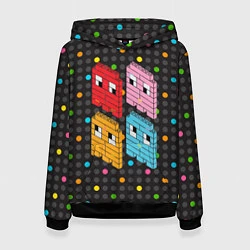 Толстовка-худи женская Pac-man пиксели, цвет: 3D-черный