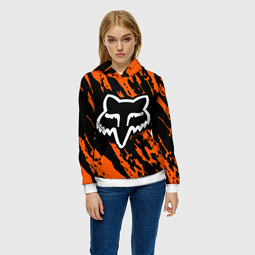 Женская толстовка FOX MOTOCROSS ORANGE / 3D-Белый – фото 3