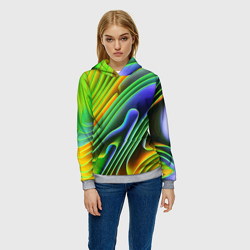 Женская толстовка Цветные неоновые полосы Абстракция Color neon patt / 3D-Меланж – фото 3