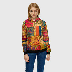 Толстовка-худи женская Пэчворк Лоскутное одеяло Patchwork Quilt, цвет: 3D-черный — фото 2
