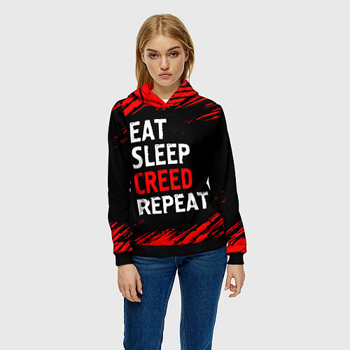 Женская толстовка Eat Sleep Creed Repeat - Краски / 3D-Черный – фото 3