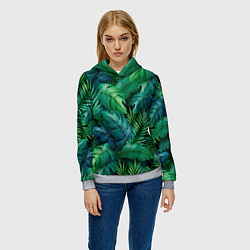Толстовка-худи женская Green plants pattern, цвет: 3D-меланж — фото 2