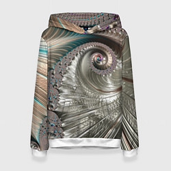 Толстовка-худи женская Fractal pattern Spiral Серебристый фрактал спираль, цвет: 3D-белый