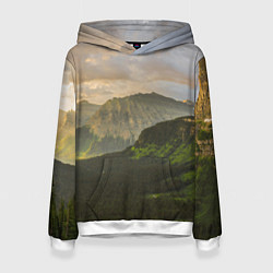Толстовка-худи женская Горы, лес, небо, цвет: 3D-белый