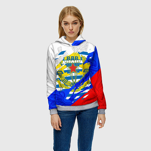 Женская толстовка РОССИЙСКИЙ ТРИКОЛОР - ФОРМА ВДВ РАЗРЫВ / 3D-Меланж – фото 3
