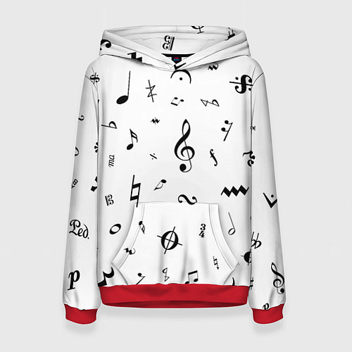 Женская толстовка Нотные Знаки Черные на Белом / 3D-Красный – фото 1