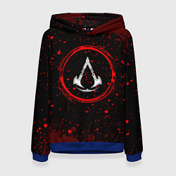 Толстовка-худи женская Символ Assassins Creed и краска вокруг на темном ф, цвет: 3D-синий