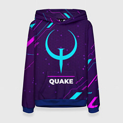 Толстовка-худи женская Символ Quake в неоновых цветах на темном фоне, цвет: 3D-синий