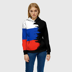 Толстовка-худи женская Российский триколор на темном фоне, цвет: 3D-черный — фото 2