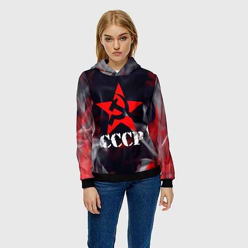 Женская толстовка Ссср - серп и молот - звезда - пламя / 3D-Черный – фото 3