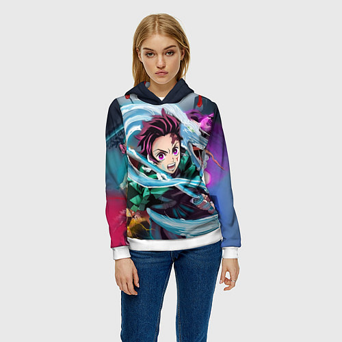 Женская толстовка ТАНДЖИРО КЛИНОК, РАССЕКАЮЩИЙ ДЕМОНОВ DEMON SLAYER / 3D-Белый – фото 3