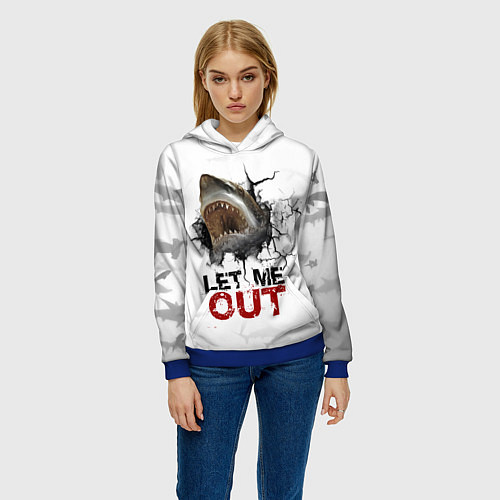 Женская толстовка Акула Let me out - пасть акулы / 3D-Синий – фото 3
