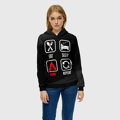 Женская толстовка Eat, Sleep, Apex Legends, Repeat / 3D-Черный – фото 3