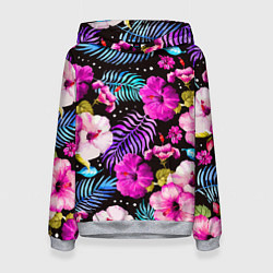 Толстовка-худи женская Floral pattern Summer night Fashion trend, цвет: 3D-меланж