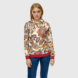 Толстовка-худи женская Цветочный винтажный орнамент, цвет: 3D-красный — фото 2