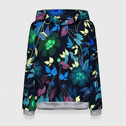 Толстовка-худи женская Color summer night Floral pattern, цвет: 3D-меланж